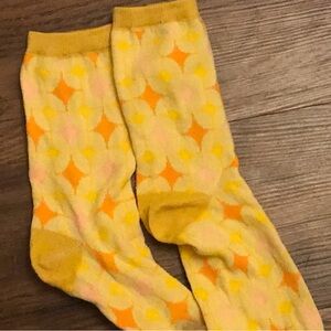 Fanta orange - yellow Crew Socks - Retro Starburst Print well worn socks used